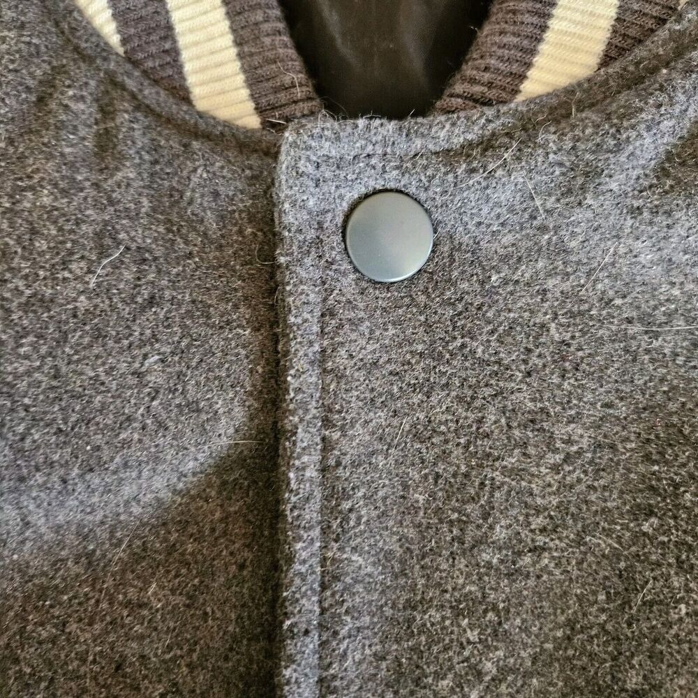 Arizona Jeans Men's Medium Gray Letterman Varsity Snap Wool Blend Jacket - Picture 5 of 10
